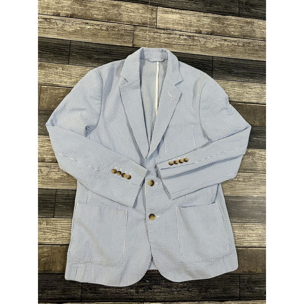 Vineyard Vines Seersucker Blazer Sport Coat Mens Size 40 R Light Blue White Stri
